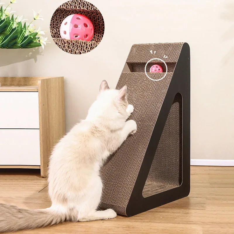 Griffoir Chat Triangulaire En Carton Avec Balle