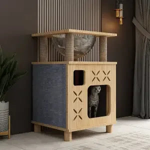 Arbre À Chat En Bois Design Double Niveau