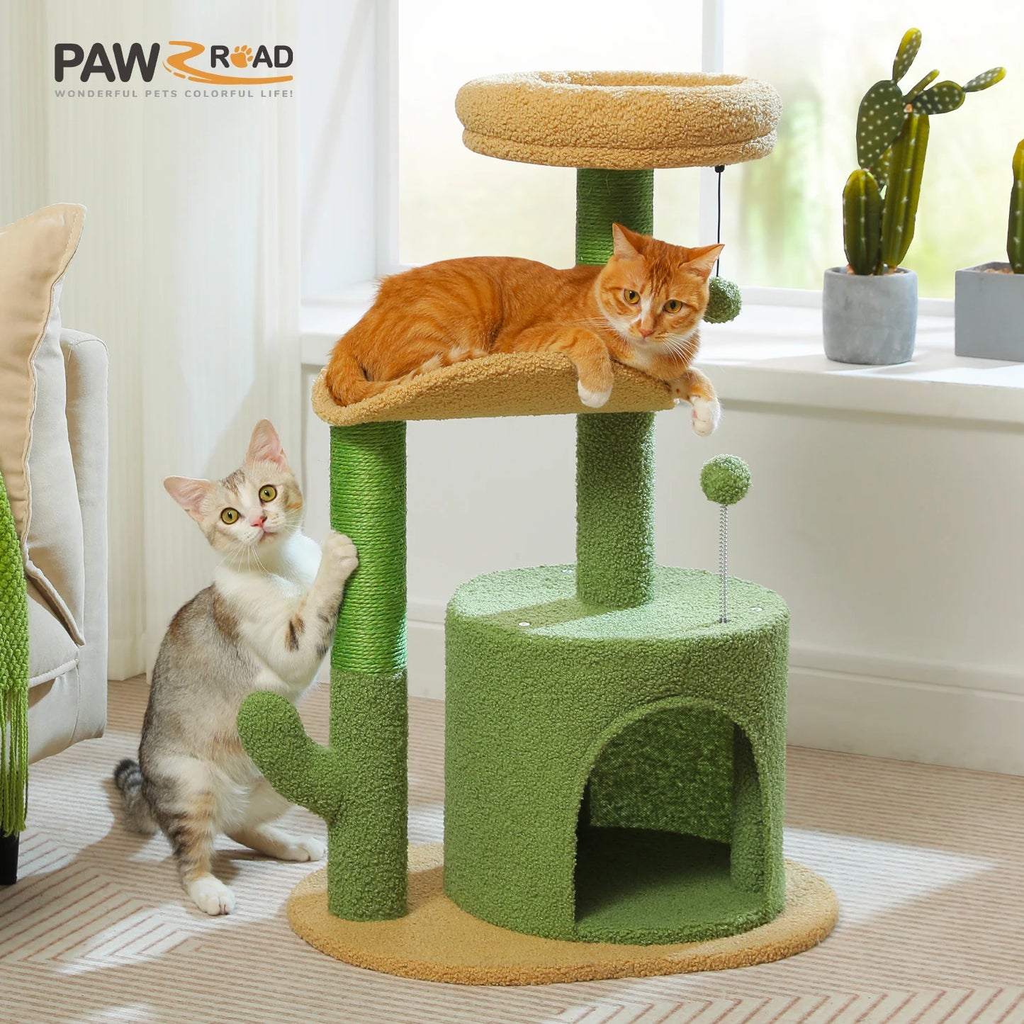 Arbre à Chat 84 cm Style Cactus – Niche Ronde, Poteaux Sisal & Perchoir Confort