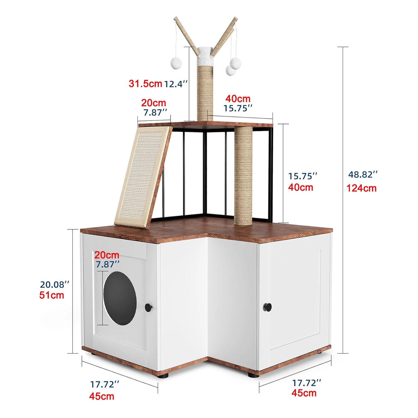 Arbre À Chat Avec Meuble Litière 124 Cm Bois