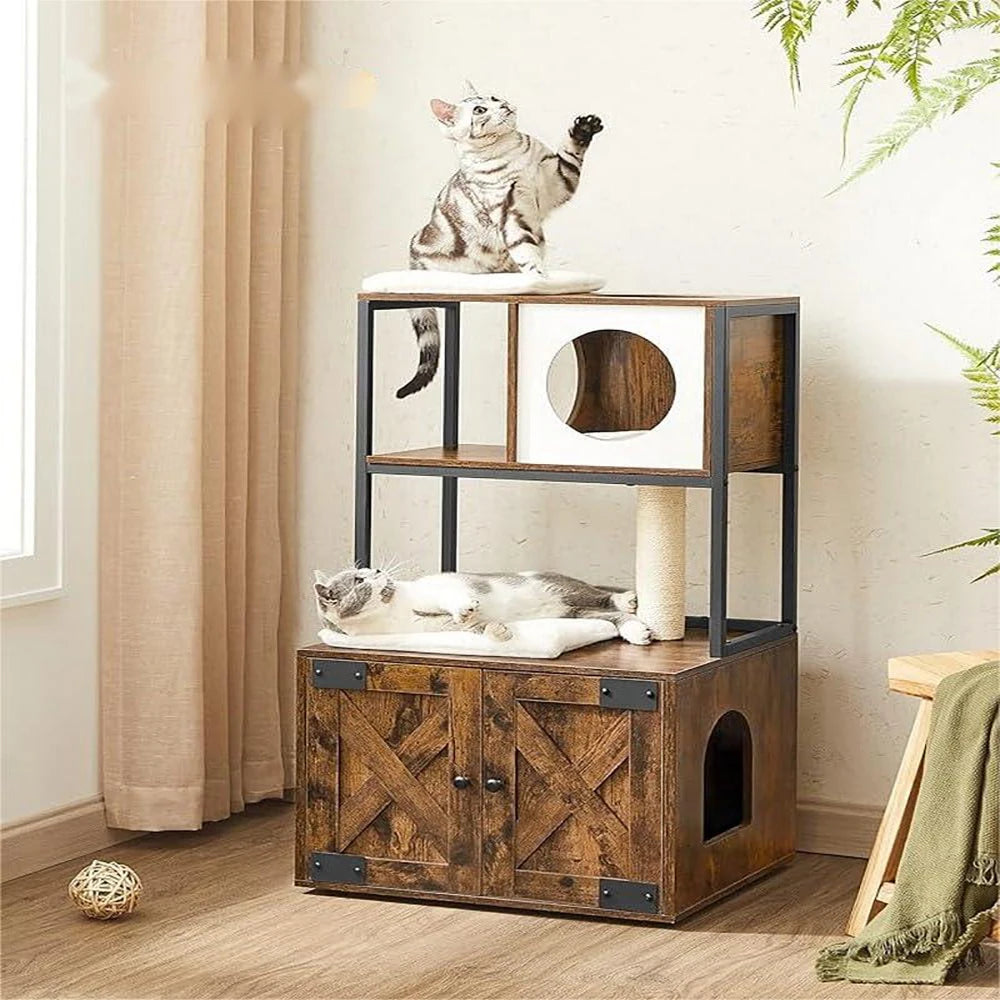 Arbre À Chat Avec Coin Litière 110 Cm Largeur 57,5 Cm