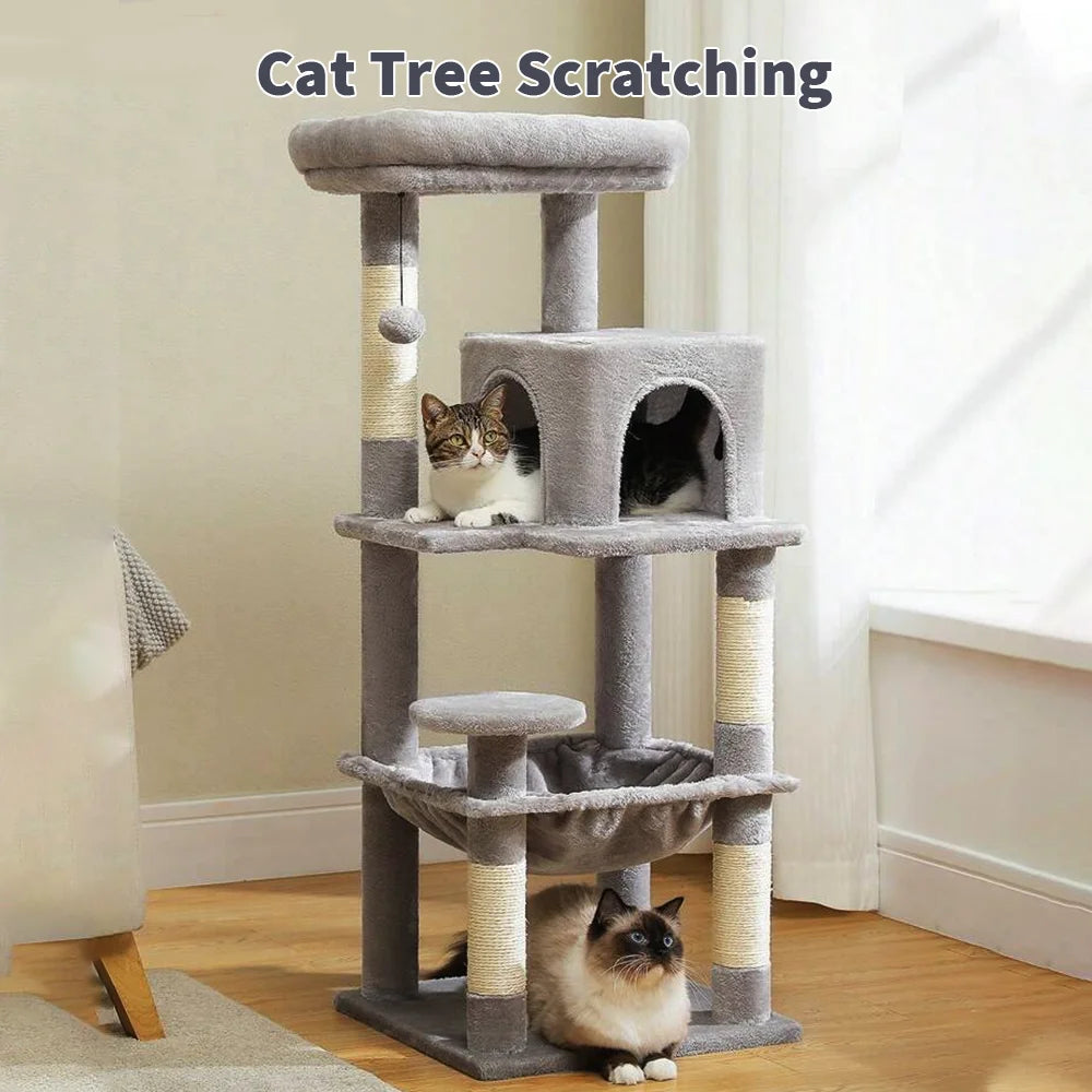 Arbre à Chat 143 cm – Poteaux Sisal, Hamac, Niche & Perchoirs Confort