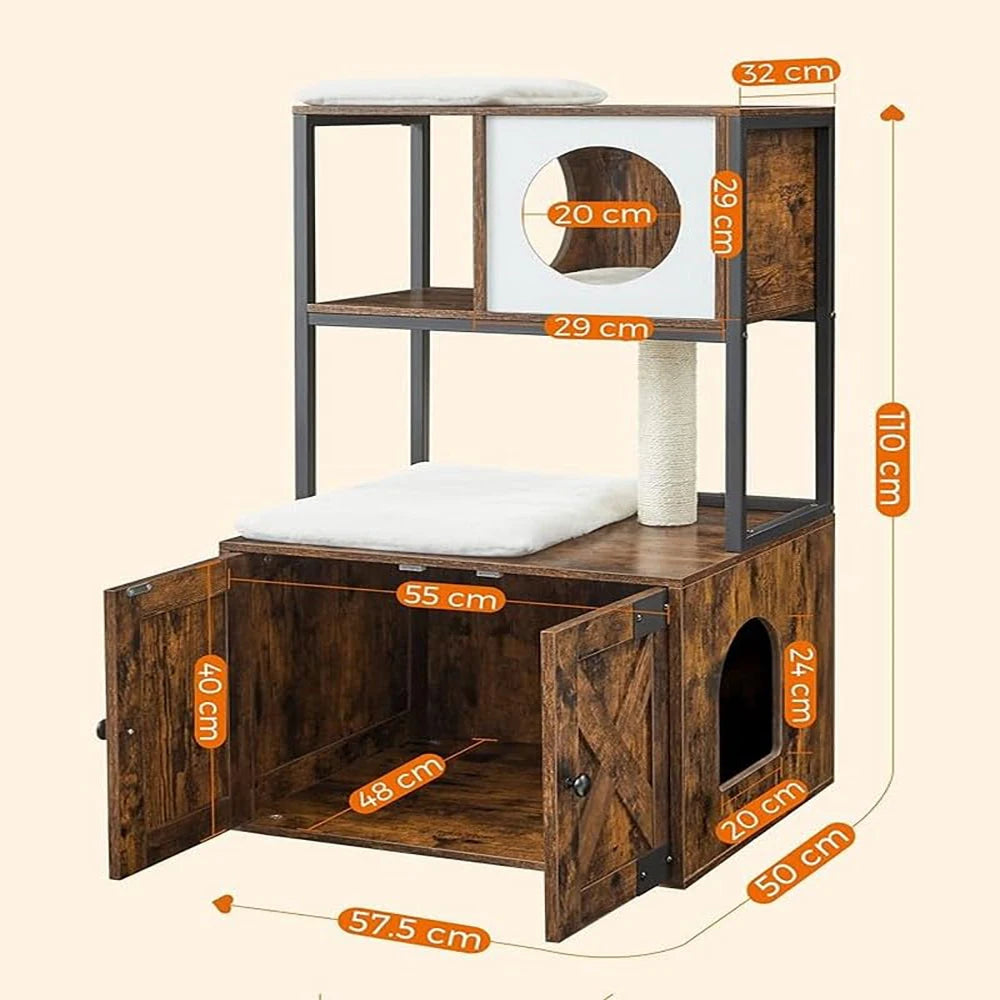 Arbre À Chat Avec Coin Litière 110 Cm Largeur 57,5 Cm
