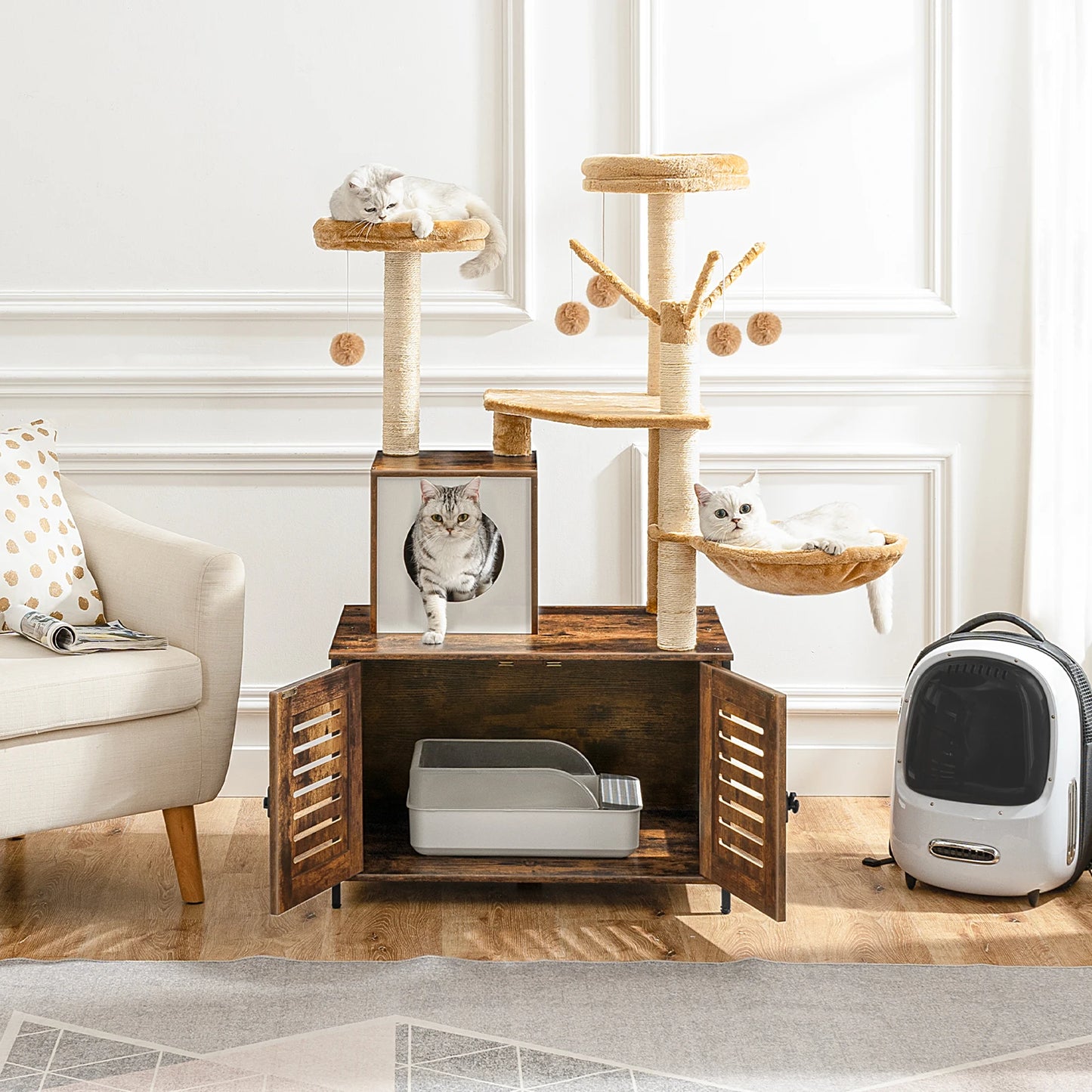 Arbre À Chat Avec Meuble Litière Et Hamac