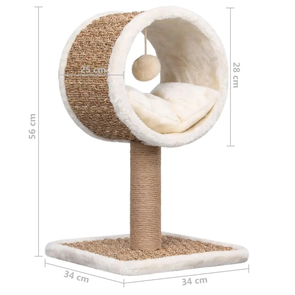 Arbre A Chat Beige Compact Avec Tunnel Et Jouet
