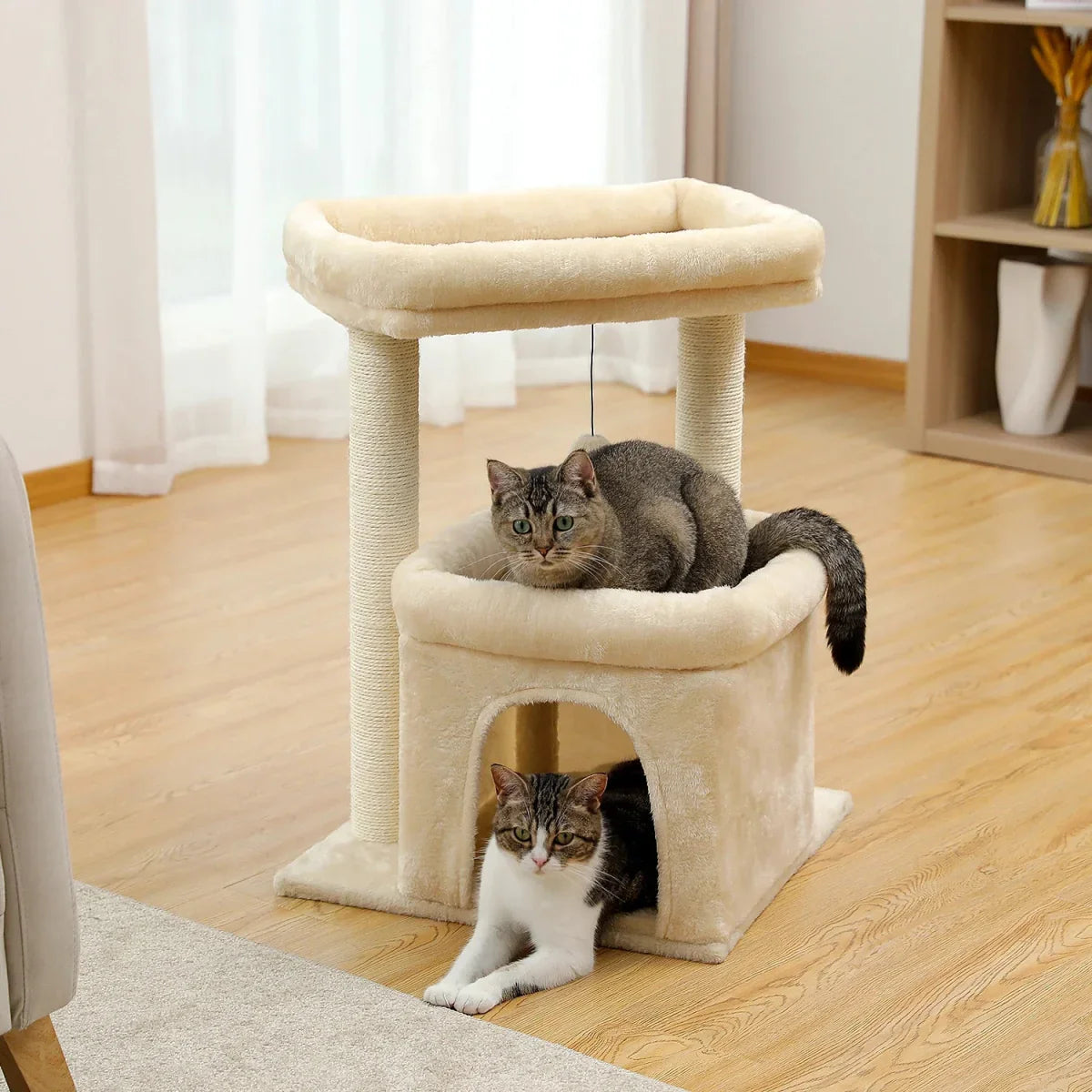 Tour Féline Beige avec Niche et Griffoir - Mon Arbre à Chat