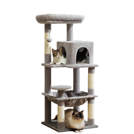 Arbre à Chat 143 cm – Poteaux Sisal, Hamac, Niche & Perchoirs Confort