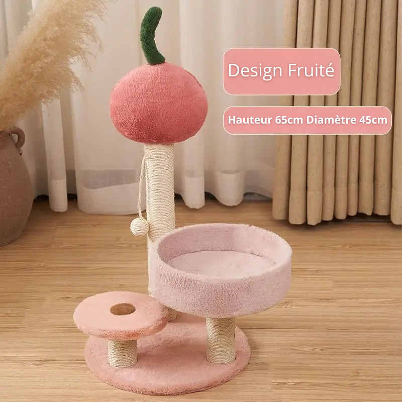 Petit Arbre à Chat Fruité 65 cm – Niche Ronde, Poteaux Sisal & Perchoir Confort