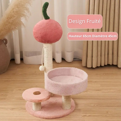 Petit Arbre à Chat Fruité 65 cm – Niche Ronde, Poteaux Sisal & Perchoir Confort