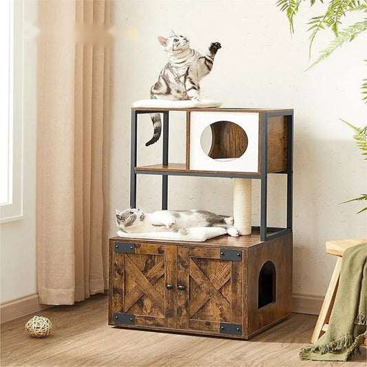 Arbre À Chat Avec Coin Litière 110 Cm Largeur 57,5 Cm