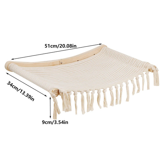 Hamac Mural Macramé en Bois pour Chat – Étagère Suspendue Design