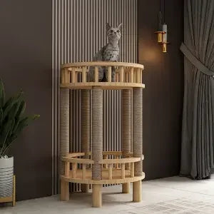 Arbre À Chat En Bois Double Niveau Avec Griffoir