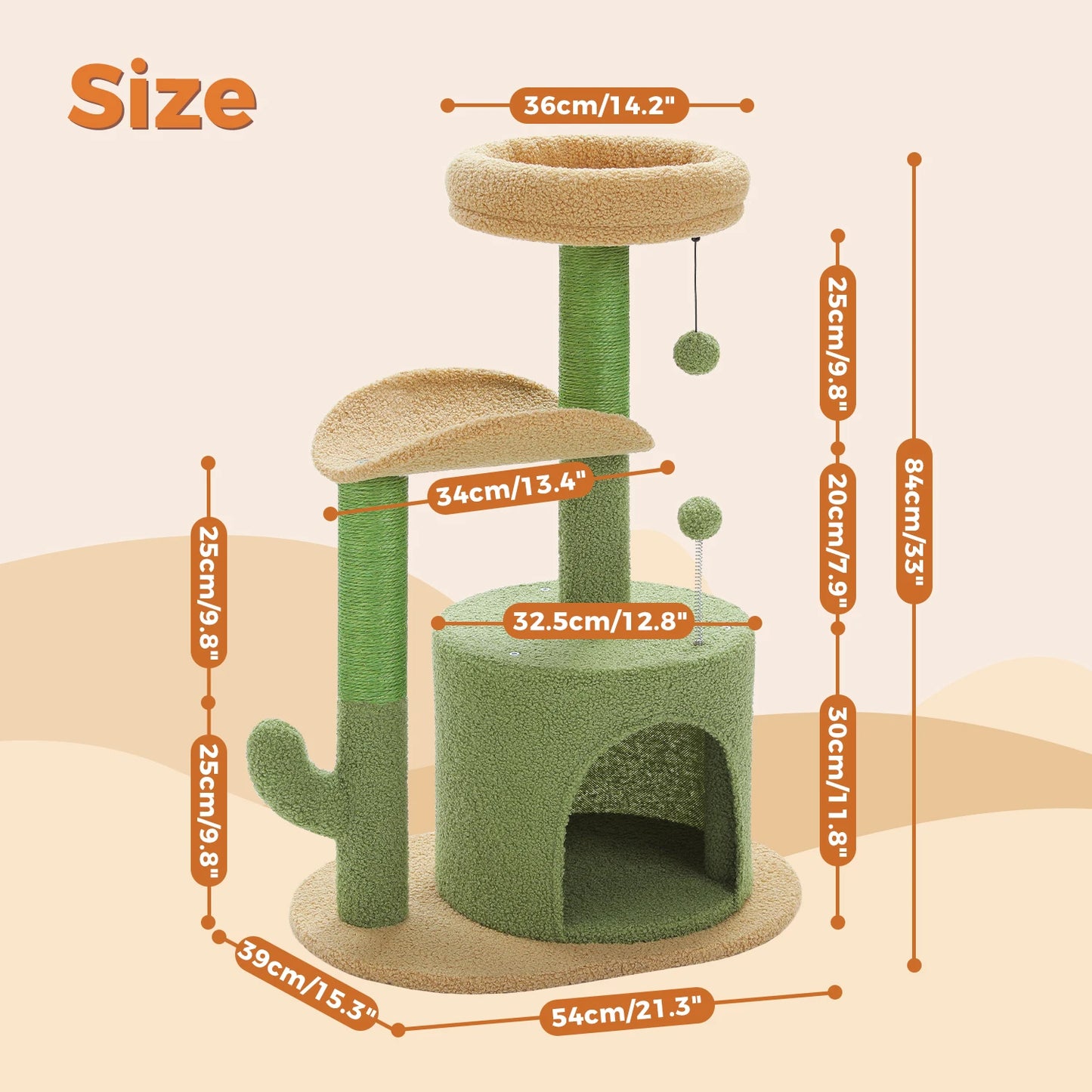 Arbre à Chat 84 cm Style Cactus – Niche Ronde, Poteaux Sisal & Perchoir Confort