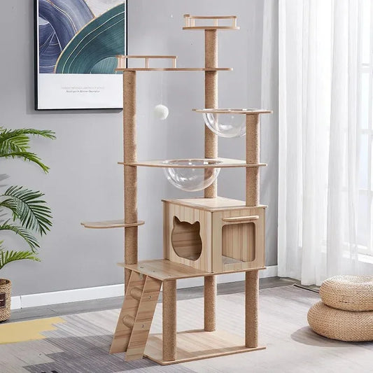 Arbre À Chat Multi - Niveaux en Bois avec Bulles Transparentes - Mon Arbre à Chat