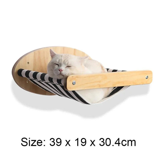 Hamac Mural pour Chat – Tissu Rayé et Bois Arrondi - Mon Arbre à Chat