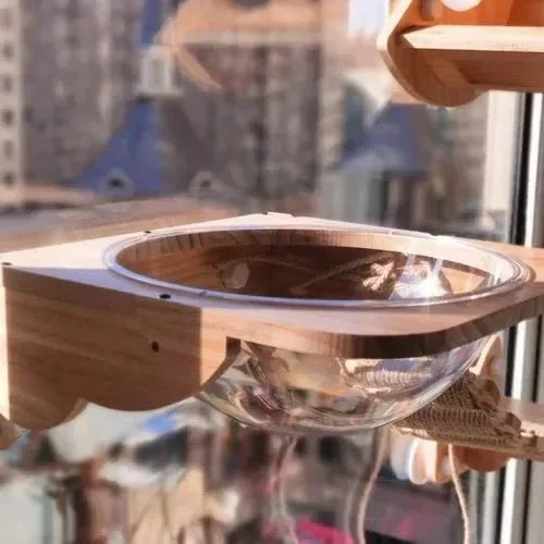 Hamac mural transparent pour chat – Bulle d’observation en bois - Mon Arbre à Chat