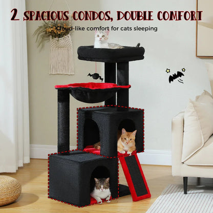 Tour Féline Noire avec Condos Spacieux et Hamac - Mon Arbre à Chat